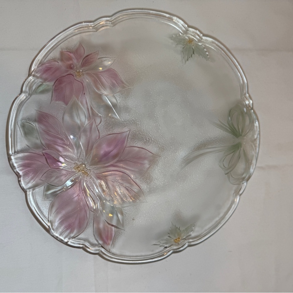 Floral Glass Plate with Pink and Green Accents